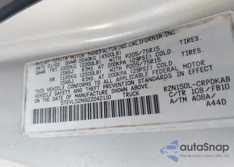 2002 Toyota Tacoma from USA, damaged, VIN 5TEVL52N92Z042110